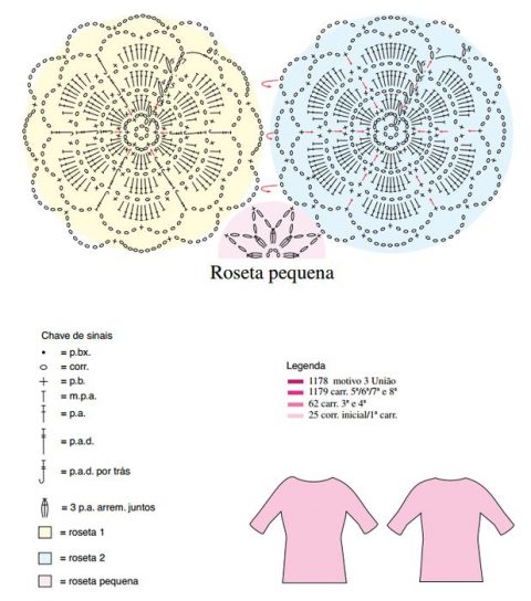 схема пуловера из ажурных цветочных мотивов