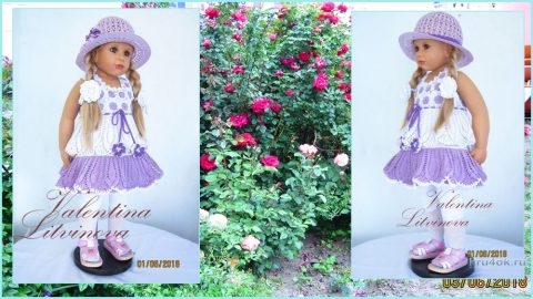 Комплект: платье Сиреневые глазки и шляпка. Работа Валентины Литвиновой вязание и схемы вязания