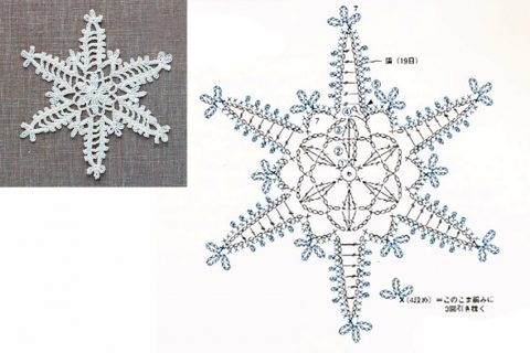 Вязаные крючком снежинки, 35 схем из японских журналов