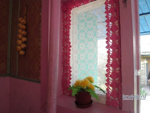 Вязаные шторы для кухонного окна. Работа Анны вязание и схемы вязания