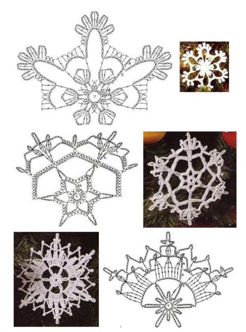 Схемы простых и сложных снежинок крючком