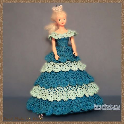 Платье для Барби с оборками. Работа Alise Crochet вязание и схемы вязания