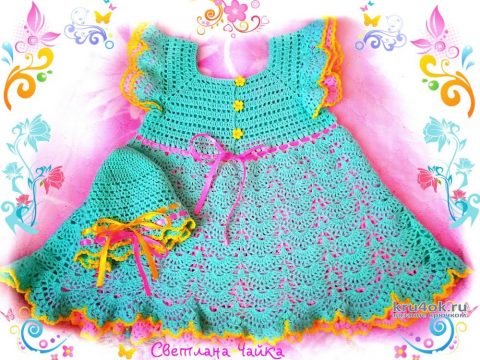 Платье и шапочка для девочки 2 лет. Работы Светланы Чайка вязание и схемы вязания