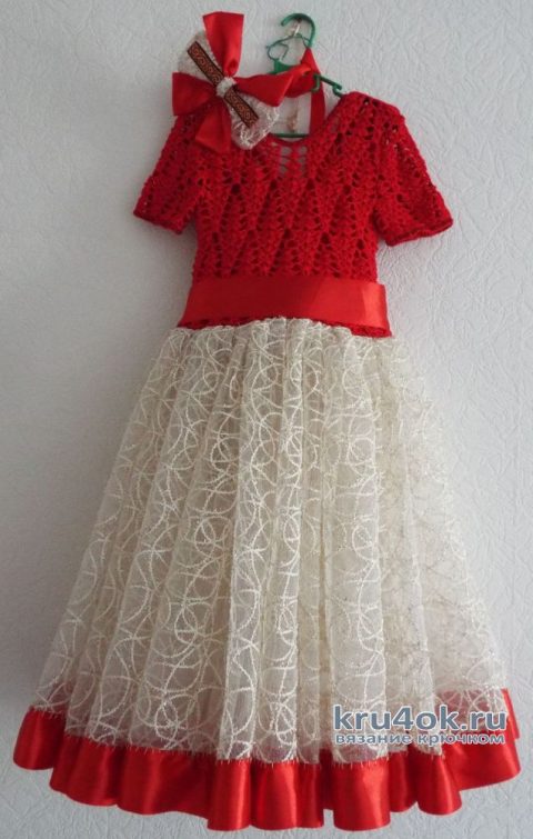 Выпускное платье для девочки крючком. Работа Ольги Изуткиной вязание и схемы вязания
