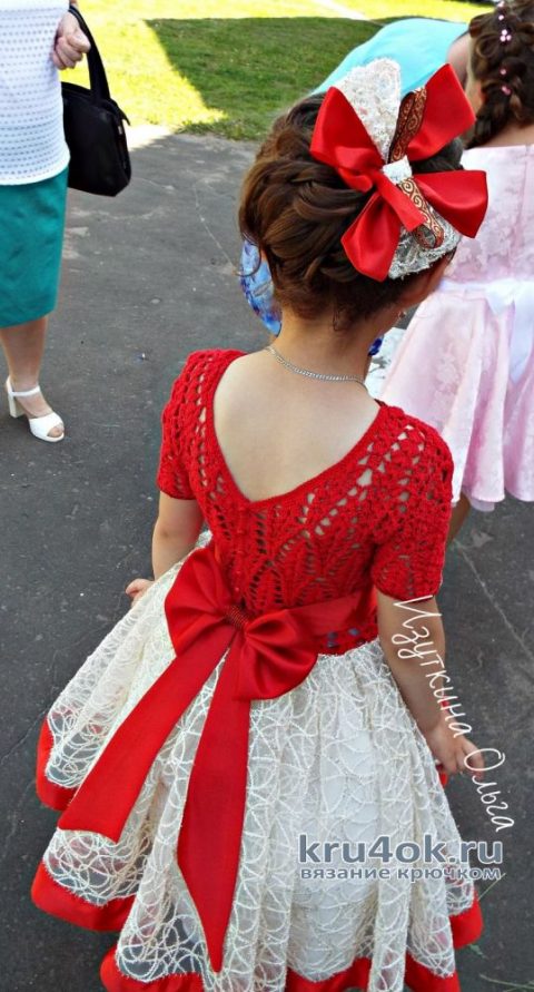 Выпускное платье для девочки крючком. Работа Ольги Изуткиной вязание и схемы вязания