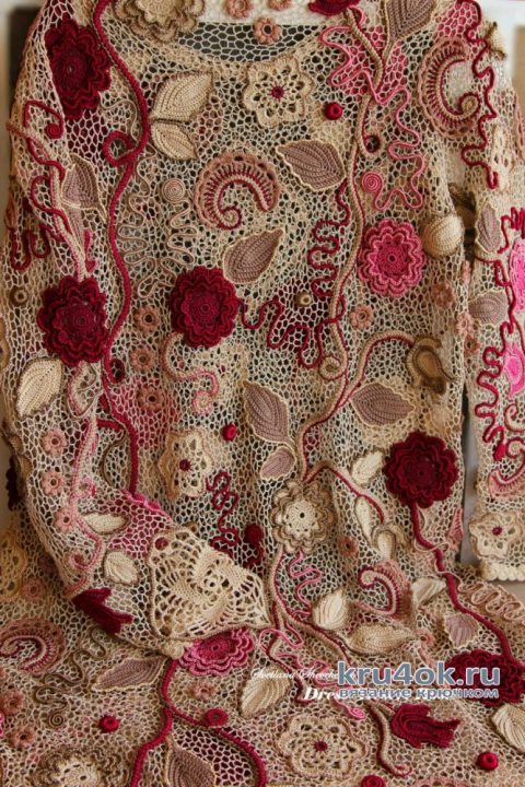 Платье Роза пустыни в технике ирландское кружево вязание и схемы вязания