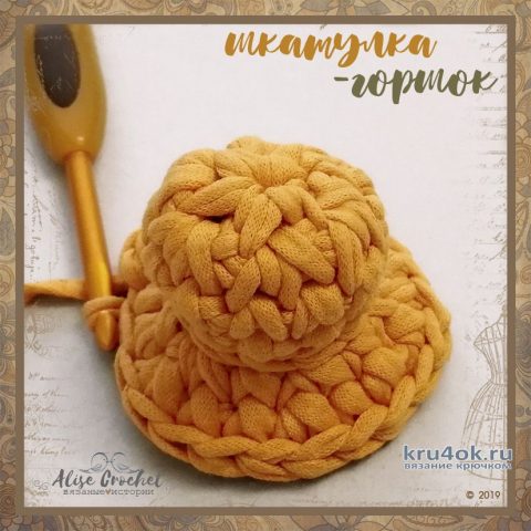 Шкатулка-горшочек из трикотажной пряжи. Работа Alise Crochet вязание и схемы вязания