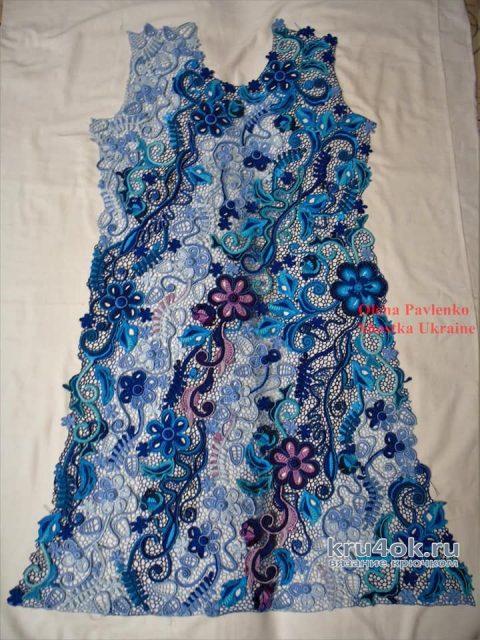 Платье Сапфир связано в технике ирландского кружева вязание и схемы вязания
