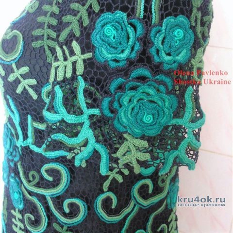 Платье Малахитовый цветок связано в технике ирландского кружева вязание и схемы вязания