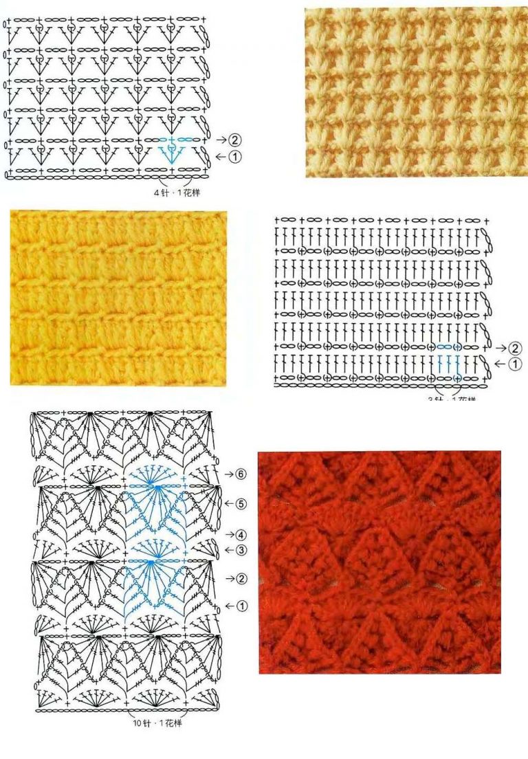 Плотные узоры крючком со схемами для кофточек