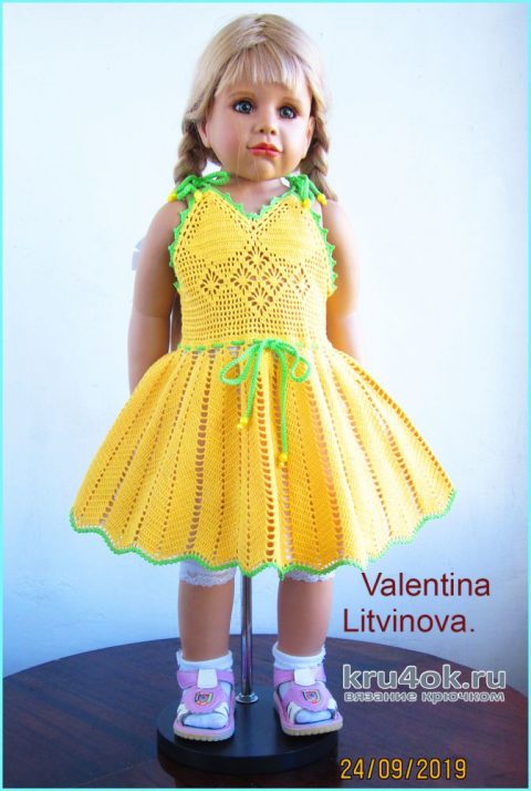 Нарядный сарафан для девочки Лето. Работа Валентины Литвиновой вязание и схемы вязания
