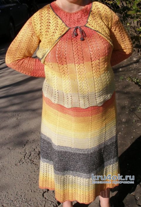Женский костюм крючком. Работа Елены вязание и схемы вязания