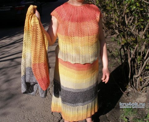 Женский костюм крючком. Работа Елены вязание и схемы вязания