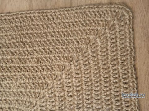 Квадратный коврик крючком из джута. Работа Ирины Королевой вязание и схемы вязания