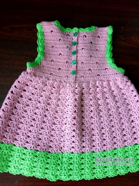 Кружевное платье для малышки Чайная роза и зелень. Работа Елены вязание и схемы вязания