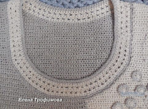 Джемпер крючком из льняной пряжи с вышивкой. Работа Елены Трофимовой вязание и схемы вязания