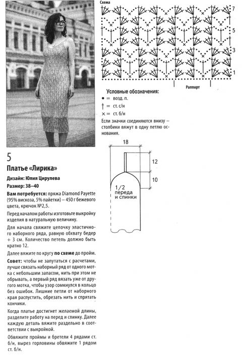 Описание и схемы вязания платья крючком