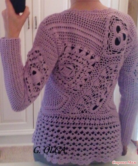 Женский пуловер крючком 10