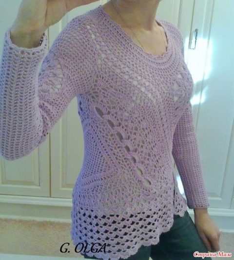 Женский пуловер крючком 12