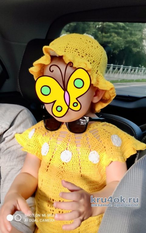 Платье и шапочка для девочки крючком (на 1,5 года). Работа Елены Шевчук вязание и схемы вязания