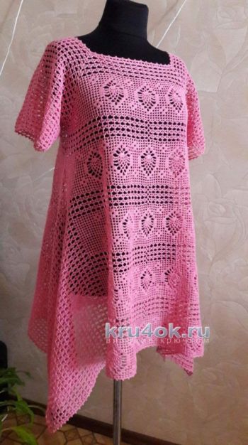 Розовая туника крючком, вязание для женщин